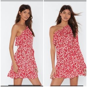 Nasty Gal Our Options Are Open One Shoulder Red Floral dress size 4
